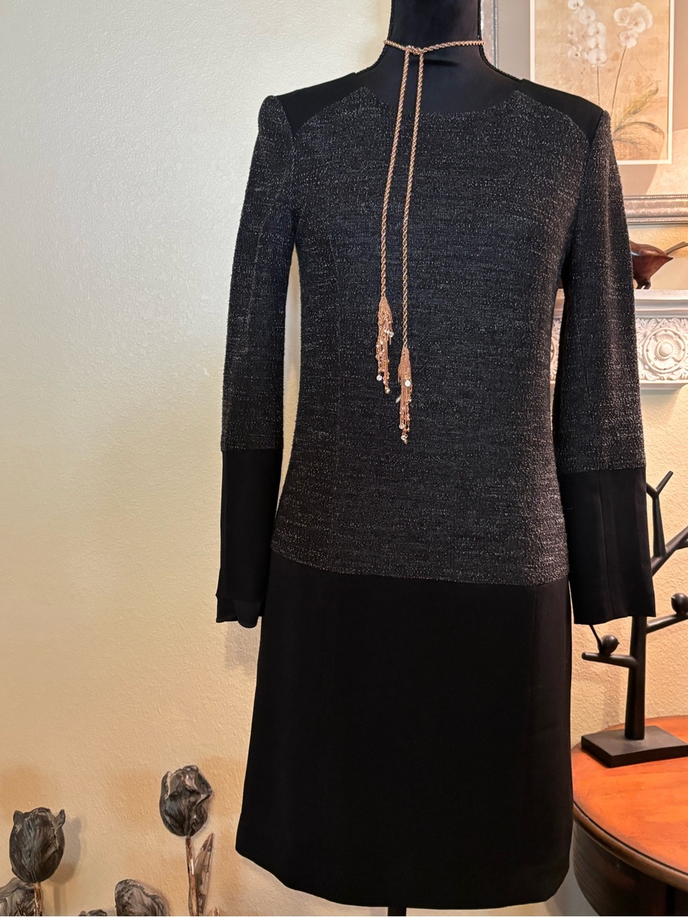 rag & bone Black Tweed Paneled Knit Long-Sleeve Shift Dress size 2